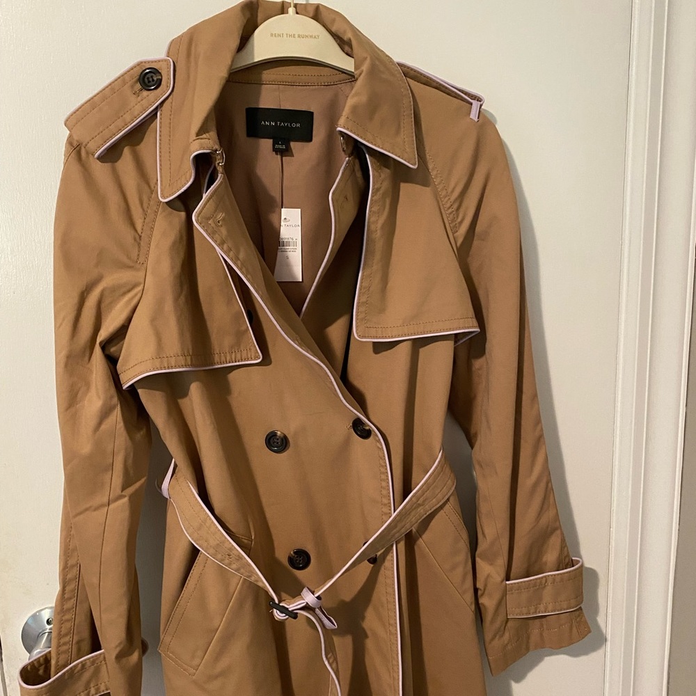 NWT beautiful trench coat with lavender pipping! Perfect for fall/spring!
